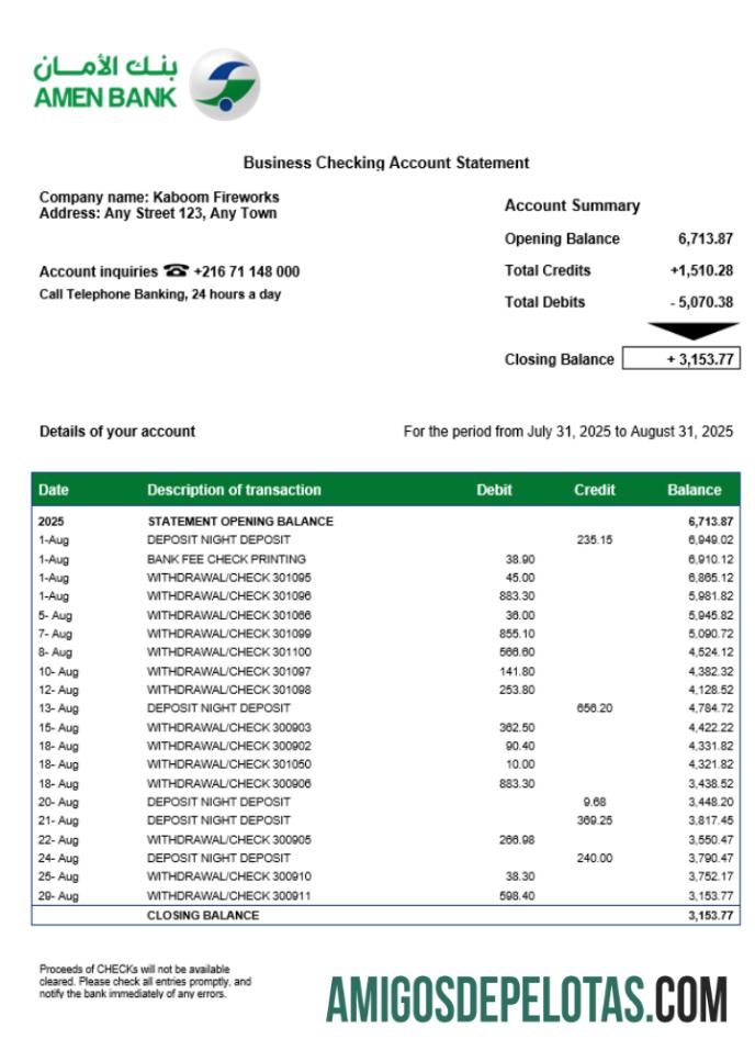 Declaração da Organização Realista Tunísia Amen Modelo Word e PDF
